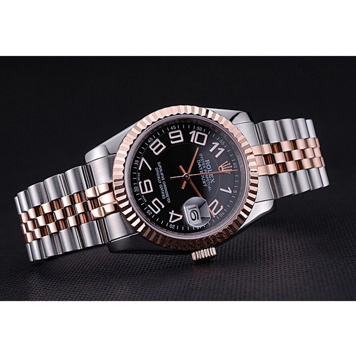Aaa replica watch Steel DateJust Rolex Black Stainless and Dial Gold Bracelet 622545 0709